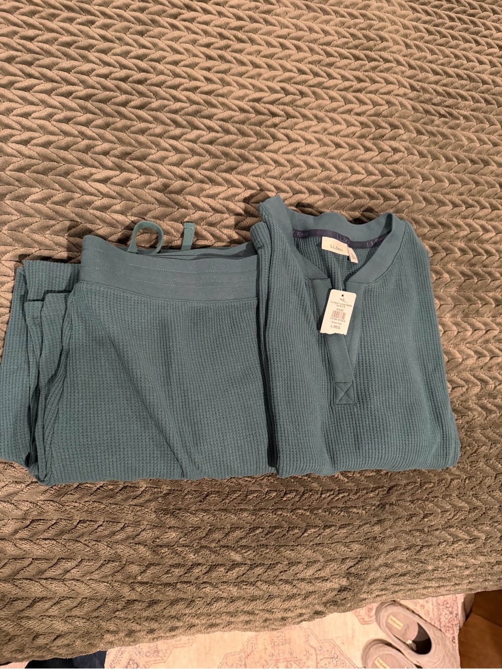 L.L. Bean Womens Lounge Waffle Set - Shade Teal